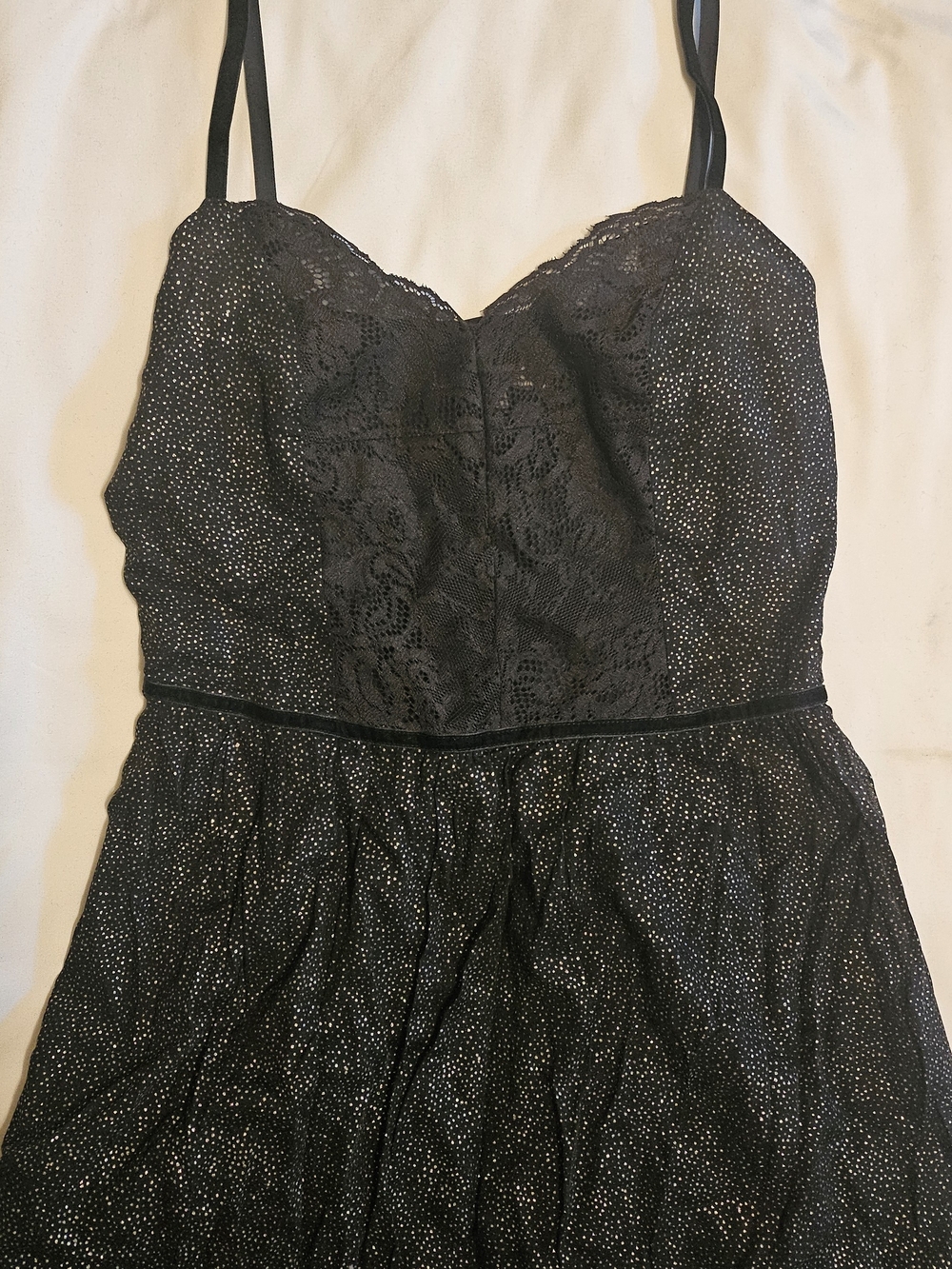 Free People Vintage Y2K Glitter Lace Sparkle Black Mini Cocktail Dress Size 8 - Picture 5 of 10